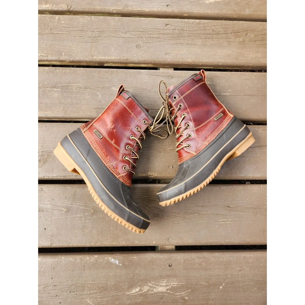 G.H. Bass Duclair Duck Boot Brown Leather Rubber Waterproof‎ Lace Up Women's 8M